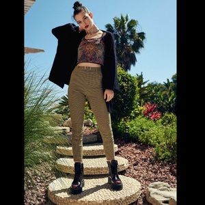 Urban Outfitters Belted High-Waisted Plaid Cigarette Pants